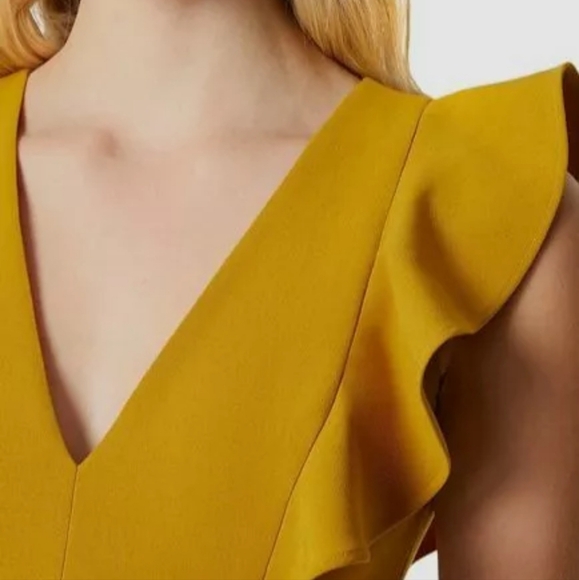 NWT French Connection Yellow Whisper V-neck Ruffled A-Line Mini Dress Size 4 - Picture 4 of 13